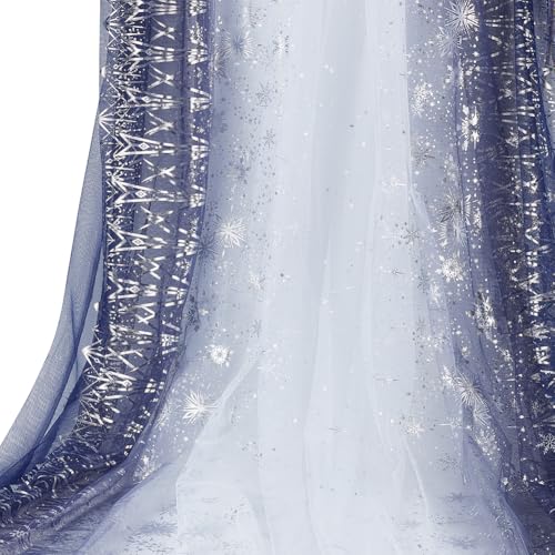 BENECREAT Tela de copo de nieve plateada en relieve, 3 m x 160 cm, color azul marino, encaje de tul, material de poliéster para decoración de bodas, tutú, vestido, cosplay y decoración del hogar