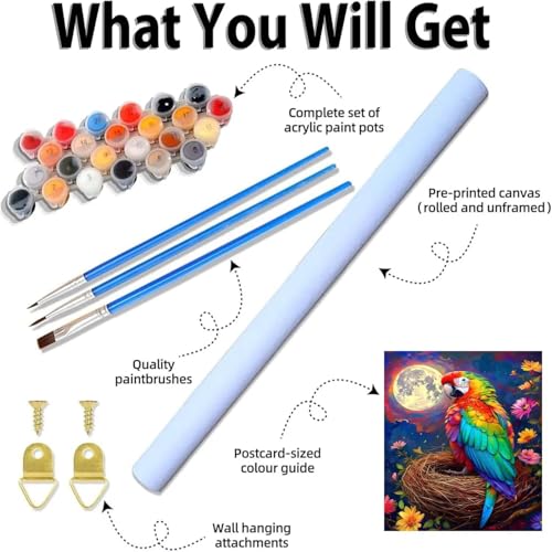 Pintura al óleo de lienzo con pinceles kit de colorear cuadros para pintar por números niños 7