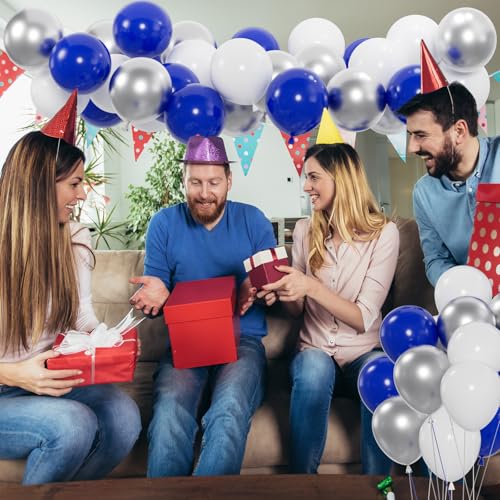 Image of 100pcs Royal Blue Balloons, 12 inch Royal Blue Latex Party Balloons Helium Quality for Birthday Party, Baby Shower, Baseball Nautical Party Decoration (with 66ft Ribbon)