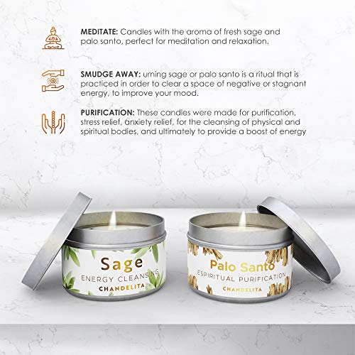 Chandelita Duftkerze mit Salbei & Palo Santo für Hausenergie, Meditation & Spirituelle Reinigung – Duftkerzen aus Sojawachs – Vegane Kerze mit Ätherischen Ölen – Aromatherapie Candle – Chakra Kerze