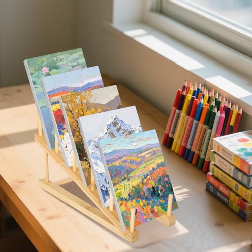 Image of Rainmae 3 Pack Small Art Drying Rack Art Storage Rack for Classroom 5 Layers Paint Display Rack Wood Storage Stand for Canvas, Art Storage Organizer for Painting Canvas, Wooden Tabletop Art Rack