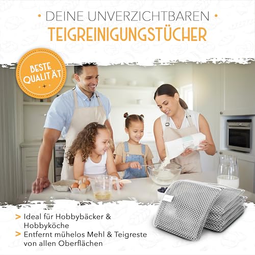 KRUSTENZAUBER 2er Set Teigreinigungstuch für hartnäckige Teigrückständen beim Brot backen, Teigentferner als Brot-backen Zubehör, Teigtuch als Reinigungstuch aus strapazierfähigem Polyester, Netztuch