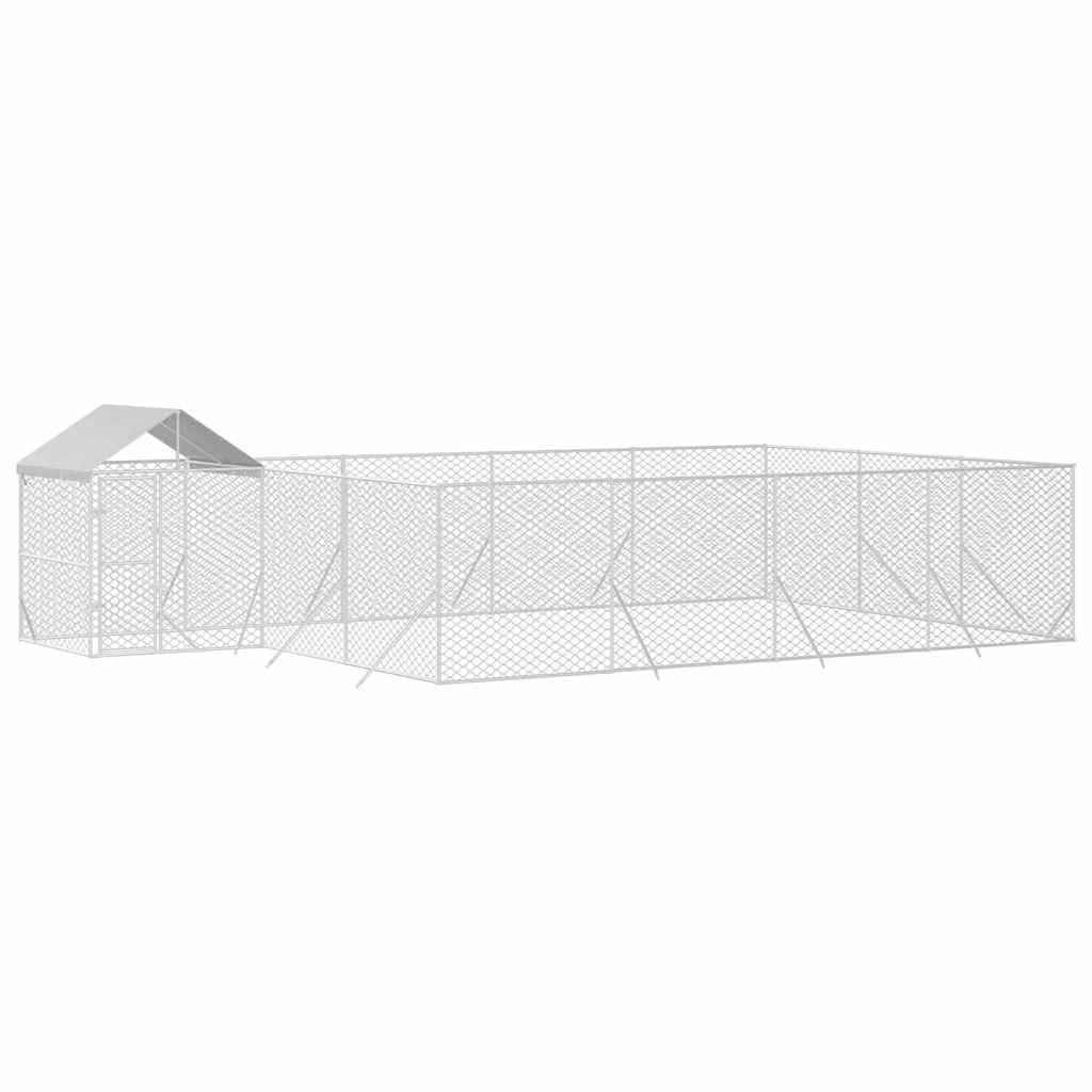 Perrera para perros con techo plateado de acero galvanizado 10 x 6 x 2,5 m, resistente a la intemperie con puerta con cierre, ideal para jardín, terraza, camping y salida segura