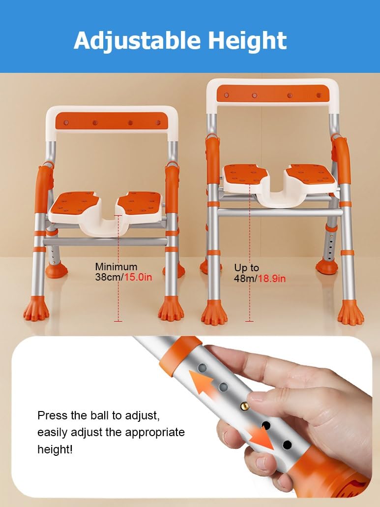 Sedia/sedile da doccia pieghevole a forma di U, sedie da bagno pieghevoli portatili antiscivolo regolabili for anziani/disabili/incinte/adulti(Oranje)