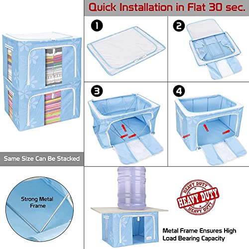 Image of TEKCOOL Foldable Steel Frame Clothes Organizer Storage Box for Wardrobe, Saree, Shirts, and Blankets (66 Ltr - Pack of 1, Oxford Fabric).