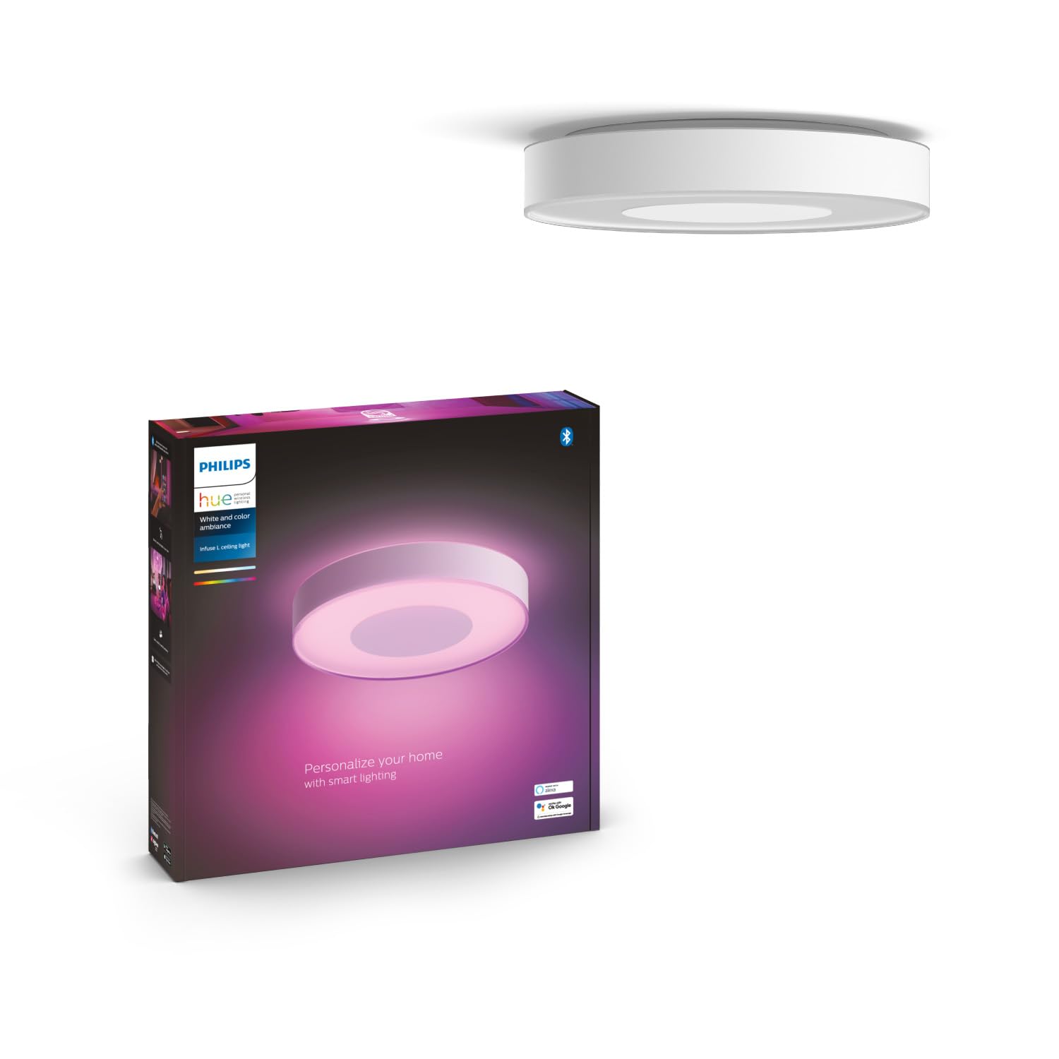 Philips Hue White and Color Ambiance Infuse, Plafoniera Smart, Grande, Pannello LED Soffitto con Bluetooh, 52.5 W, Lampada Smart con App, Bianca