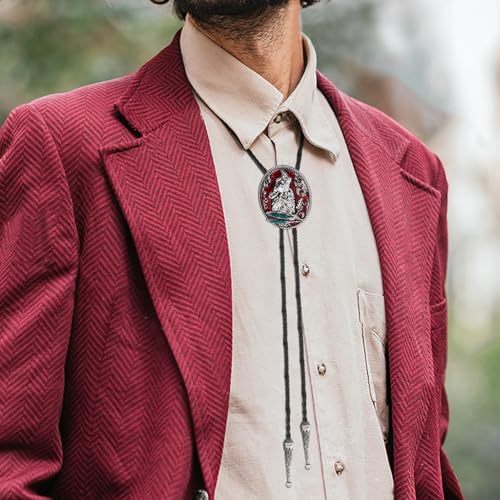 Image of HUABOLA CALYN Native American Bolo tie Rodeo Cowboy Leather Necktie Western Bolo ties for Men Women Necktie for Concert Fans