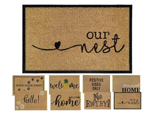 MYPURECORE Coir Door Mat (60x40cm) - Non-Slip & Absorbent, Indoor/Outdoor, Eco-Friendly - Ideal as Front Door, Entrance, Floor, Welcome Mat - Large Size, Dirt Trapper, Washable (OUR NEST)
