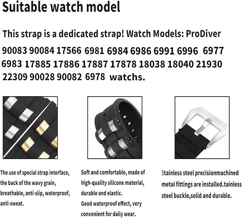 Topuly 26mm Rubber Watch Band replacement for Invicta Pro Diver 6977 6978 6981 6983 6984 6986 6991 26 mm Silicone Strap Wirstband accessories with Insert for Men and Women (Golden Insert)