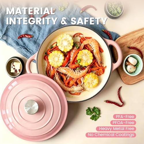 5 Qt Enameled Cast Iron Dutch Oven with Lid, Pink - Image 2