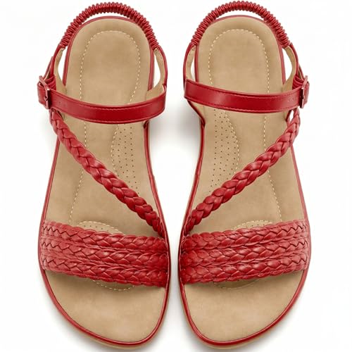Image of Aomigoct Dressy Womens Sandals Summer: Comfortable Strappy Flats Sandals Women - Casual Walking Woman Shoes