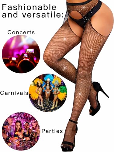 deladola Sparkle Rhinestone Fishnets Stocking for Women Glitter Crystal High Waist Tights4