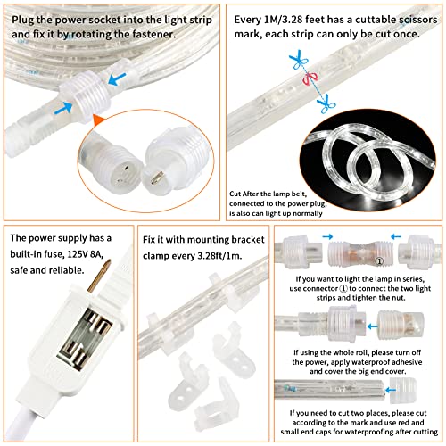 TigQiang 40ft LED Rope Lights, Dimmable Indoor Outdoor Rope Lights, Waterproof, 432 Daylight White LEDs, Flexible Connectable Cuttable, 110V 6000K, for Bedroom Garden Patio Stairs Balcony Party - Image 4