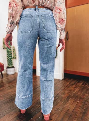SHEWIN Straight Leg Jeans High Waisted Stretchy Trendy Wide Leg Flare Denim Pants4