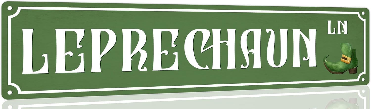 Peiyeety Tin Sign-03 Leprechaun Ln Metal Tin Sign Funny Irish Vintage Poster Wall Art Cafes Farmhouse Home St. Parikh's Day Party Outdoor Indoor Wall Decor Retro Plaque 4X16 Inch