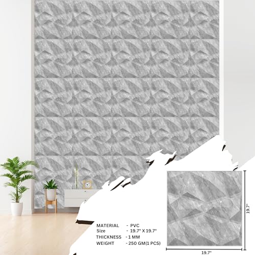 Image of Kayra Decor Panels for Wall Decor - PVC Diamond Design, White Marble Color 19.7 inch X 19.7 inch (Pack of 18) - Covers 48.51 Sq. Ft.