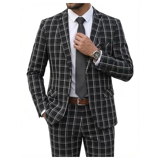 COOFANDY Ternos masculinos de 2 peças, ajuste clássico, 2 botões, smoking, blazer para casamento, negócios, jantar, formatura, Preto (xadrez), PP