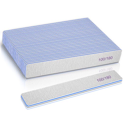 Lima de uñas de grano 100/180, 25 unidades, limas de uñas resistentes para uñas acrílicas/naturales, tablas de esmeril para uñas, relleno de uñas fuerte, lima de uñas gruesa para uso doméstico y salón