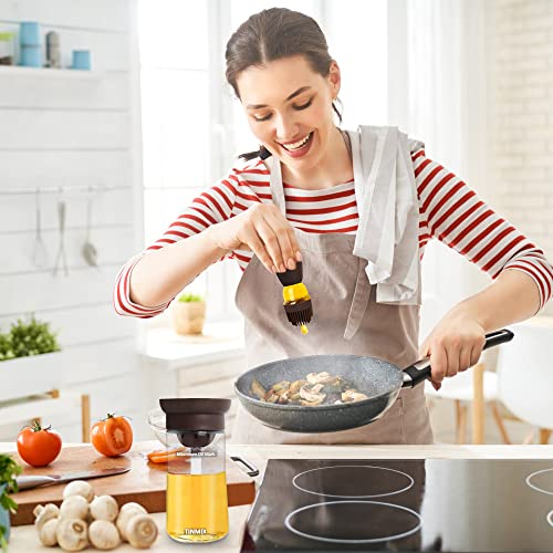TINMIX Ölspenderflasche mit Grillbürste - Ölaufbewahrung und Spenderbehälter und Silikon-Backpinsel für Küche, Grillen, Backen und Kochen… – Ansicht 4