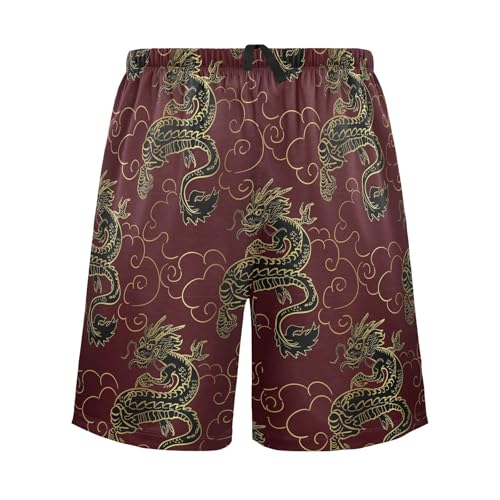 ALAZA Black Gold Dragon Men's Pajama Shorts Sleepwear Pajama Bottom Lounge Pants Wear with Pocket