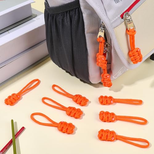 Image of GORGECRAFT 10Pcs Zipper Pulls Replacement Woven Cord Zipper Pulls Polyester Rope Zip Puller Extender Orange Slider Slider Handle Tab for Purses Handbag Suitcases Backpack Luggage Clothing Accessories