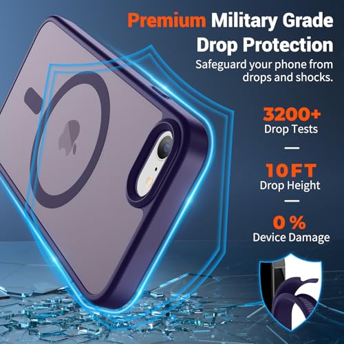Image of SUPFINE Magnetic for iPhone SE Case 2022 (3rd) /2020 (2nd), iPhone 8 Case (Compatible with MagSafe) (Military Grade Drop Protection) Slim Translucent Matte Phone Case, Dark Purple