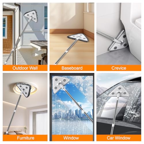 MUEE Window Cleaning kit, 3 in 1 Adjustable Window Washing Squeegee Kit with Extension Pole, Squeegee Window Cleaner Tool with 6 Replacement Pads, Wall Washer Cleaning Tool for Walls/Glass/Window