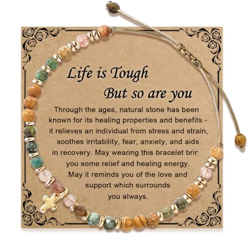 Christian Gifts for Women - Cross Bracelet, Inspirational Gifts Bracelets for Women Healing Natural Stone Bracelets, Get Well Soon Gift for Best Friends Sister Women