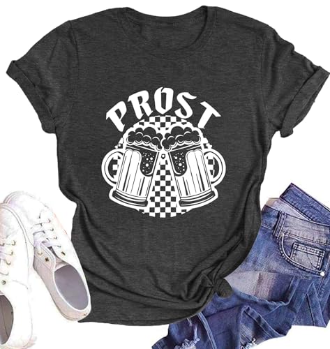 HQP German Oktoberfest Shirt Women: Ich Heart Bier T-Shirt Prost Oktoberfest Party Short Sleeve Tee Shirts