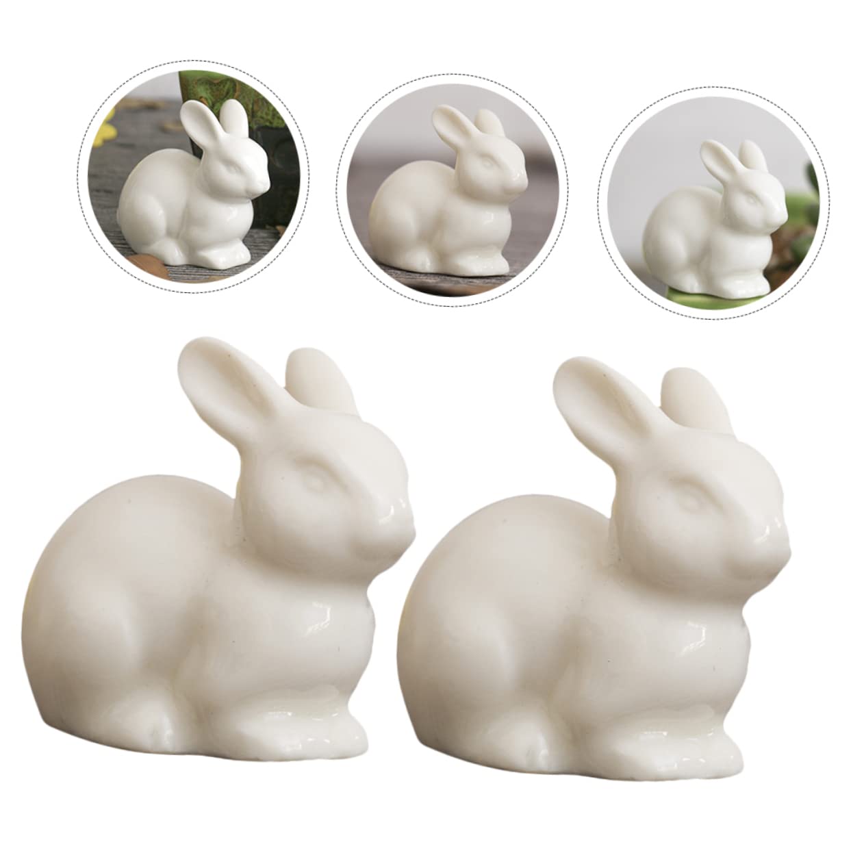 Happyyami 15 Pz Ornamento Di Coniglio Mini Coniglietto Accessori Per Case Delle Bambole in Miniatura Figura Del Coniglietto Di Pasqua Fai Da Te Orecchio Decorazioni Ceramica Bianca