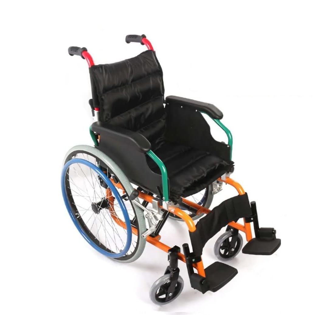 Silla de ruedas deportiva ligera para niños, silla de ruedas manual plegable de acero de 22 pulgadas, con reposabrazos