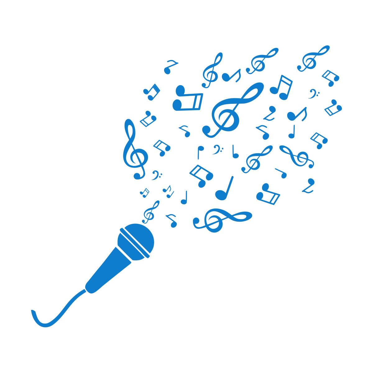 Wall Stickers Singing Microphone with Musical Notes Music Room 54x59.4cm Removable Without Leaving Glue Large Blue — image 1