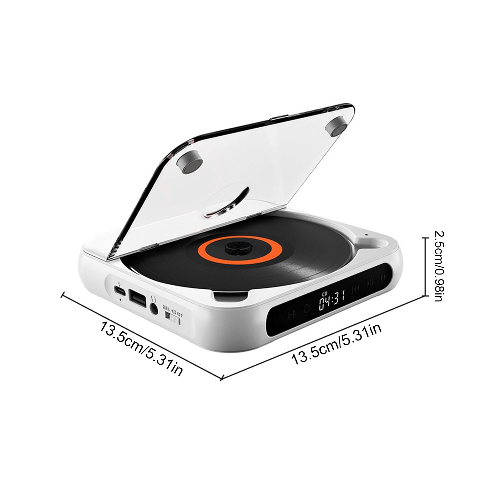 Reproductor de disco pequeño, reproductor de disco táctil inalámbrico de | escritorio con auriculares, reproductor de música recargable, reproductor de disco compacto personal antigolpes, para el hoga