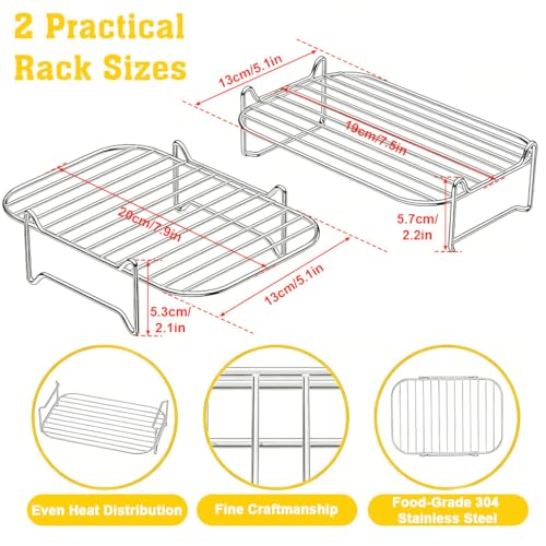 Image of Supvox 2Pcs Stainless Steel Air Fryer Stand, Stackable Boven Grill Stand, Cooking Rack for Baking, Roasting & Dehydrating, 7.64''x5.16'' & 7.95''x5.16''