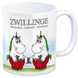 Honeycorns Kaffeebecher mit Sternzeichen Zwillinge Motiv Tasse Kaffeetasse Becher mug Teetasse Büro Einhorngeschenk lustig witzig Einhorntasse Astrologie Tierkreiszeichen Sternbilder Geburtstag