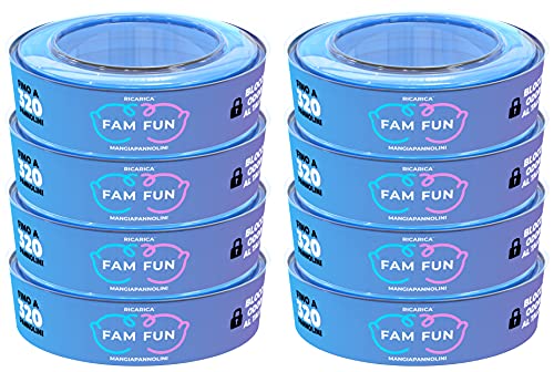 Fam Fun - Recambios Compatible con Cubo de Pañales AngelCare Comfort, Comfort Plus, Captiva y Deluxe, Foppapedretti Maialino, LitterLocker, II & Design - Juego de 8