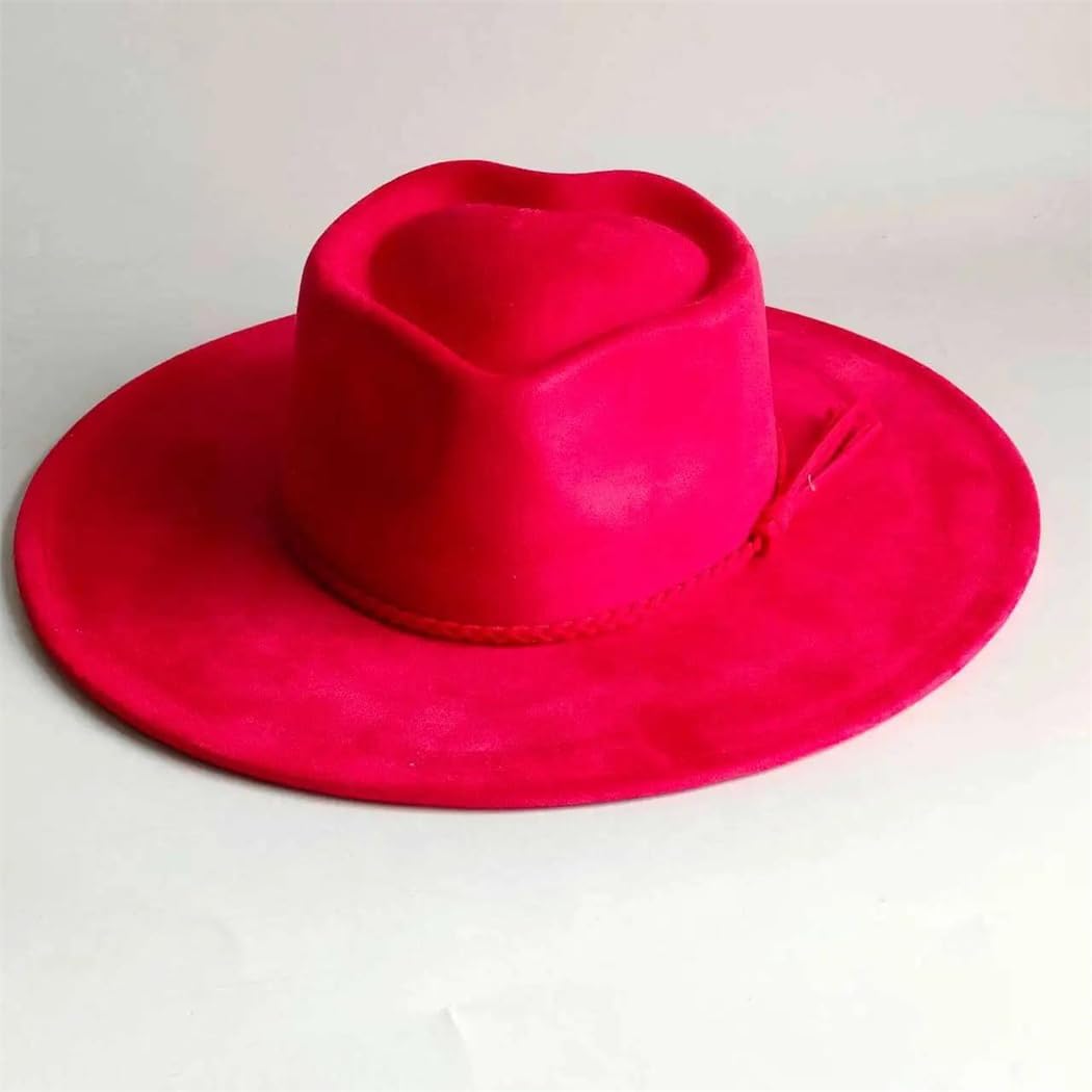 Womens Vegan Suede Fedora Hat Wide Brim Heart Crown Design Dress Cap