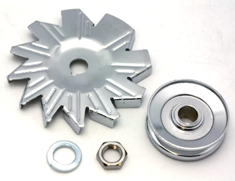 Polia de alternador cromada de canal único com ventoinha para GM/Chevrolet – Kit