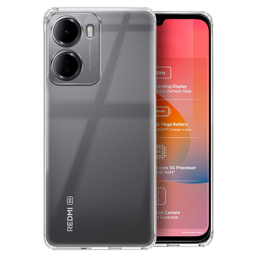 Image of Fashionury Crystal Clear Case for Redmi 15A 5G | Yellowing Resistance | Transparent TPU Silicone | Raised Camera Lips | Slim Transparent Cover