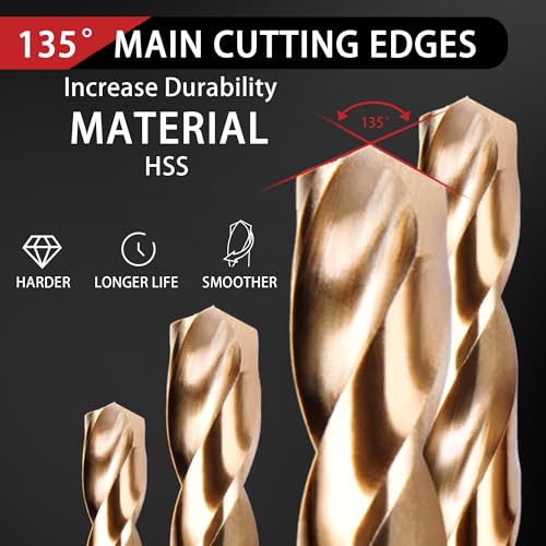 Aimlentool M35-15PCS Cobalt Drill Bit Set, M35 Hss, Sae (1/16 Inch - 3/8"), 135° Tip, Twist Jobber Length Drill Bit Kit thumb #3