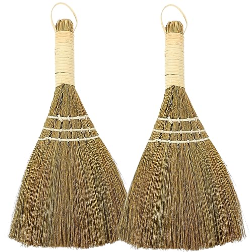 Ipetboom 2pcs Small Household Hand Dust Cleaning Brooms, Hand-Made Brown Broom for Desk Office, Countertop.