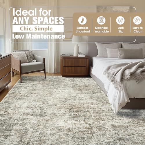 10x14 Area Rugs for Living Room Rug Washable: Abstract Large Rug Indoor Modern Carpet Non Slip for Dining Room Bedroom Nursery Home Office Beige Brown