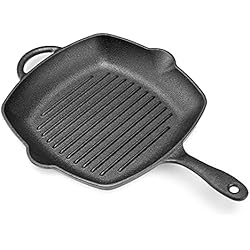 Sartenes Hierro Fundido Gourmet Tools Navaris Sartén de Hierro Fundido - Plancha curada de Cocina 28 x 30,5 x 4,7 cm con asa - Apta para Horno Barbacoa freír Asar Carne Pescado Verduras