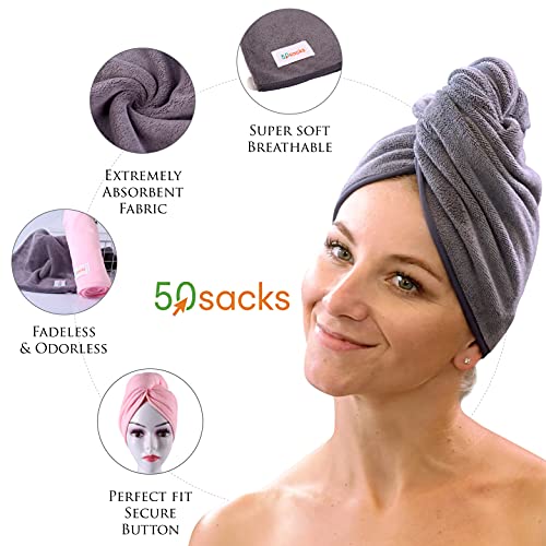 50Sacks Large Microfiber Hair Towel Wrap For-Curly Hair And Thick Long Wavy Hair, Set Of 3 Quick Hair Drying Towel, Hair Wrap Towel For Women And Men (Set Of 3 Gray) #TOP5
