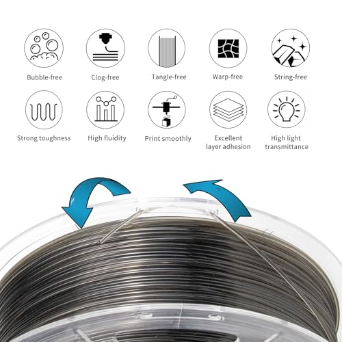Image of IEMAI Clear PETG Filament 1.75mm 2KG Bundle, 1KG x 2 Spools Transparent & Smoke Gray, Glossy Transparent Finish PETG 3D Printer Filament for Lampshades, Home Decor & DIY Models