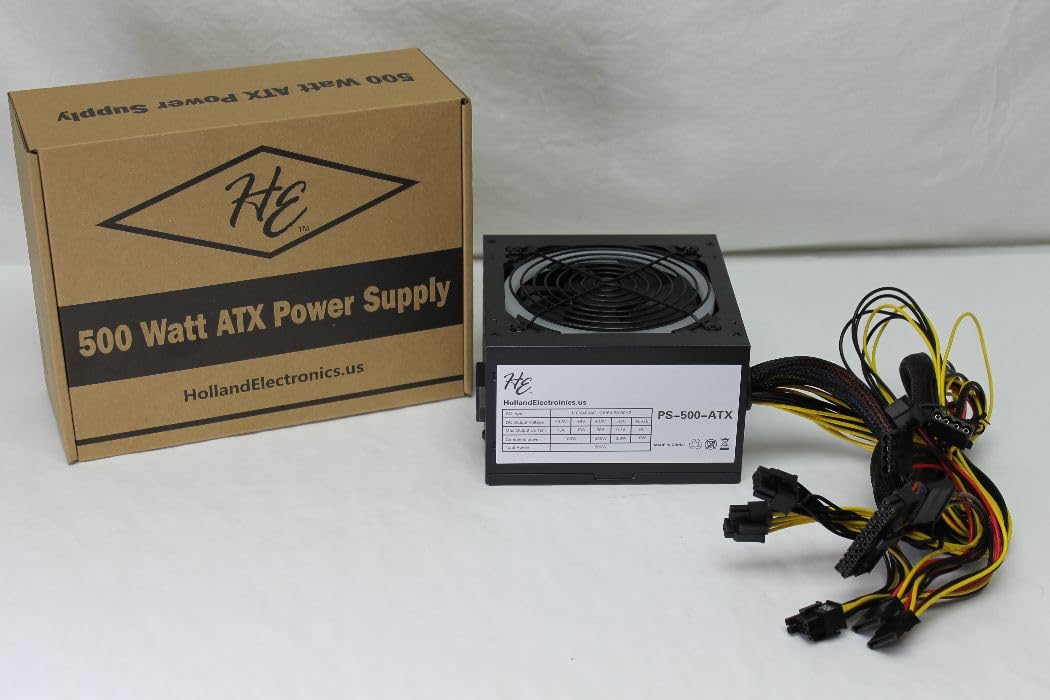 Holland ATX Power Supply Unit - PS500R1-500W - 120mm Ball Bearing Fan - Black with Color
