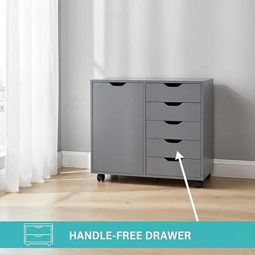 Miniatura 133 de Naomi Home Cómoda de 5 cajones para dormitorio, alta y elegante, con ruedas y estantes de almacenamiento, pequeña para guardarropa, para maquillaje,