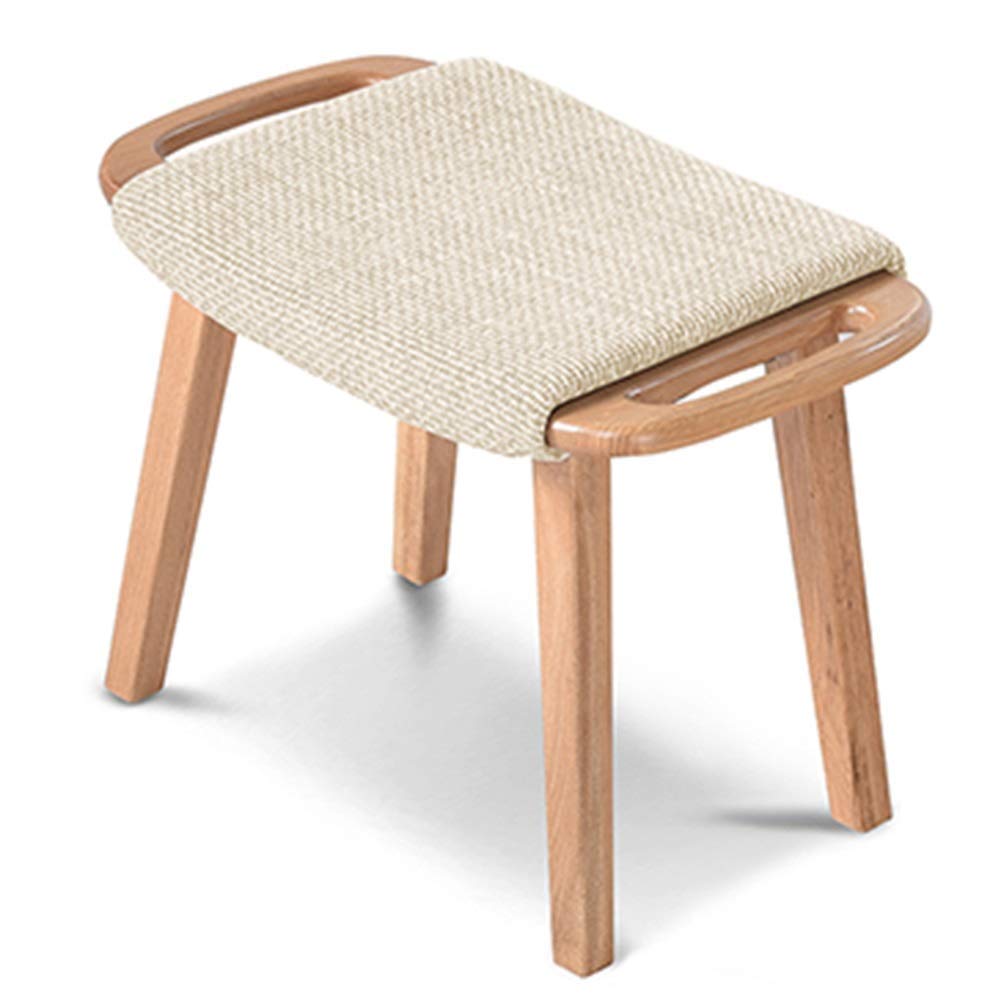 Poufs et repose-pieds tabouret bois massif tissu coton blanc salon chambre