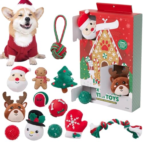 Hunde Adventskalender 2024, 24 Tage Weihnachtskalender Interaktives Quietschendes Hundespielzeuge Kauspielzeug Weihnachts Countdown Kalender Geschenk Für Hundeliebhaber