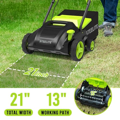 STEELITE 13-Inch 12-Amp 2-in-1 Electric Dethatcher and Scarifier, Removable 8-Gallon Collection Bag, 4-Position Height Adjustment, Ideal for Lawn by Steelite - Image 2
